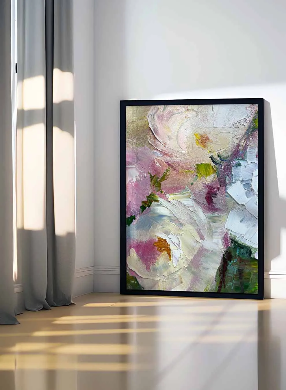 Canvas Wall Art Stretched Over Wooden Frame with Black Floating Frame