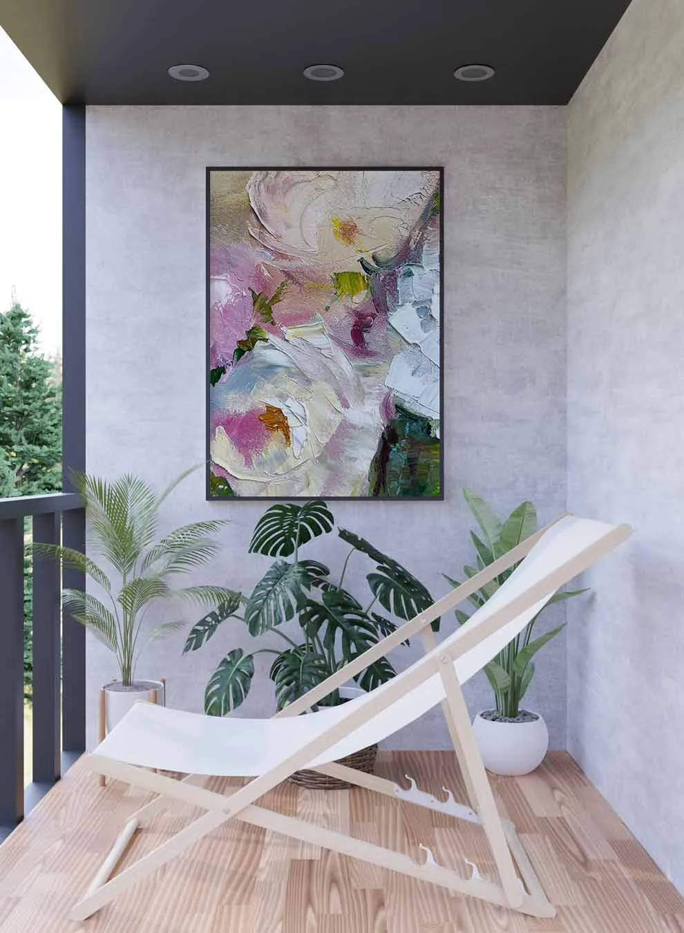 Canvas Wall Art Stretched Over Wooden Frame with Black Floating Frame
