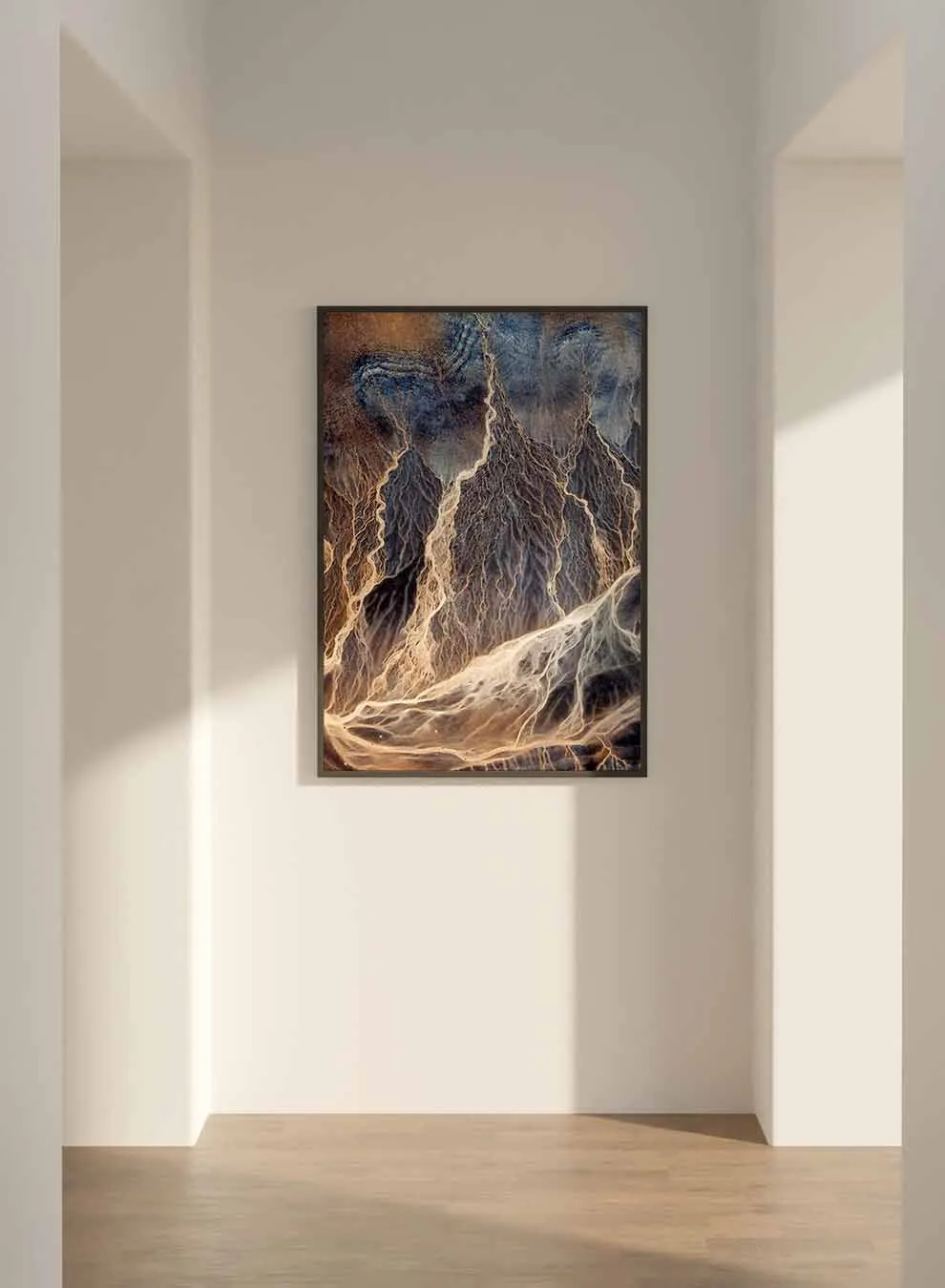 Canvas Wall Art Stretched Over Wooden Frame with Black Floating Frame