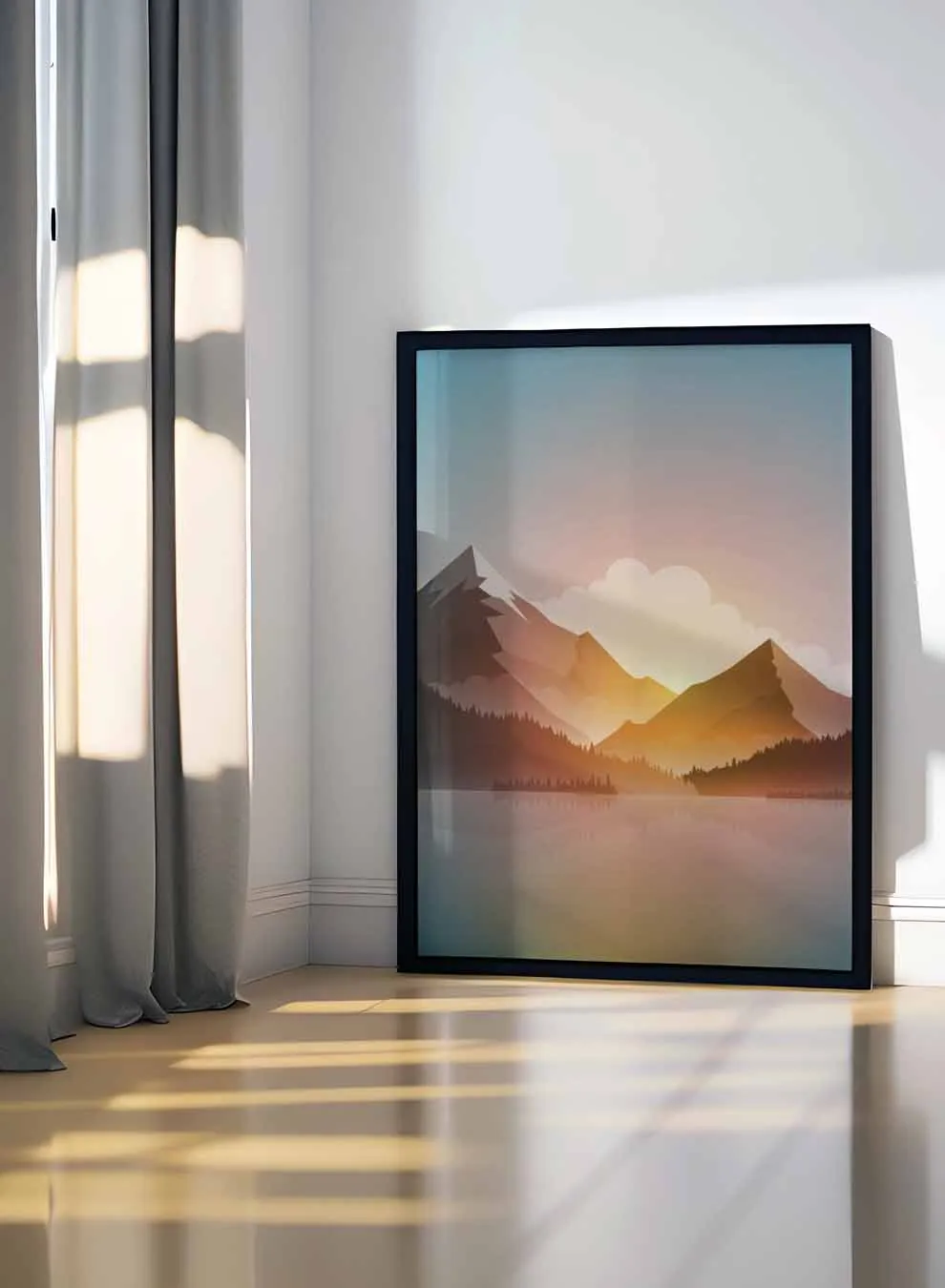 Canvas Wall Art Stretched Over Wooden Frame with Black Floating Frame
