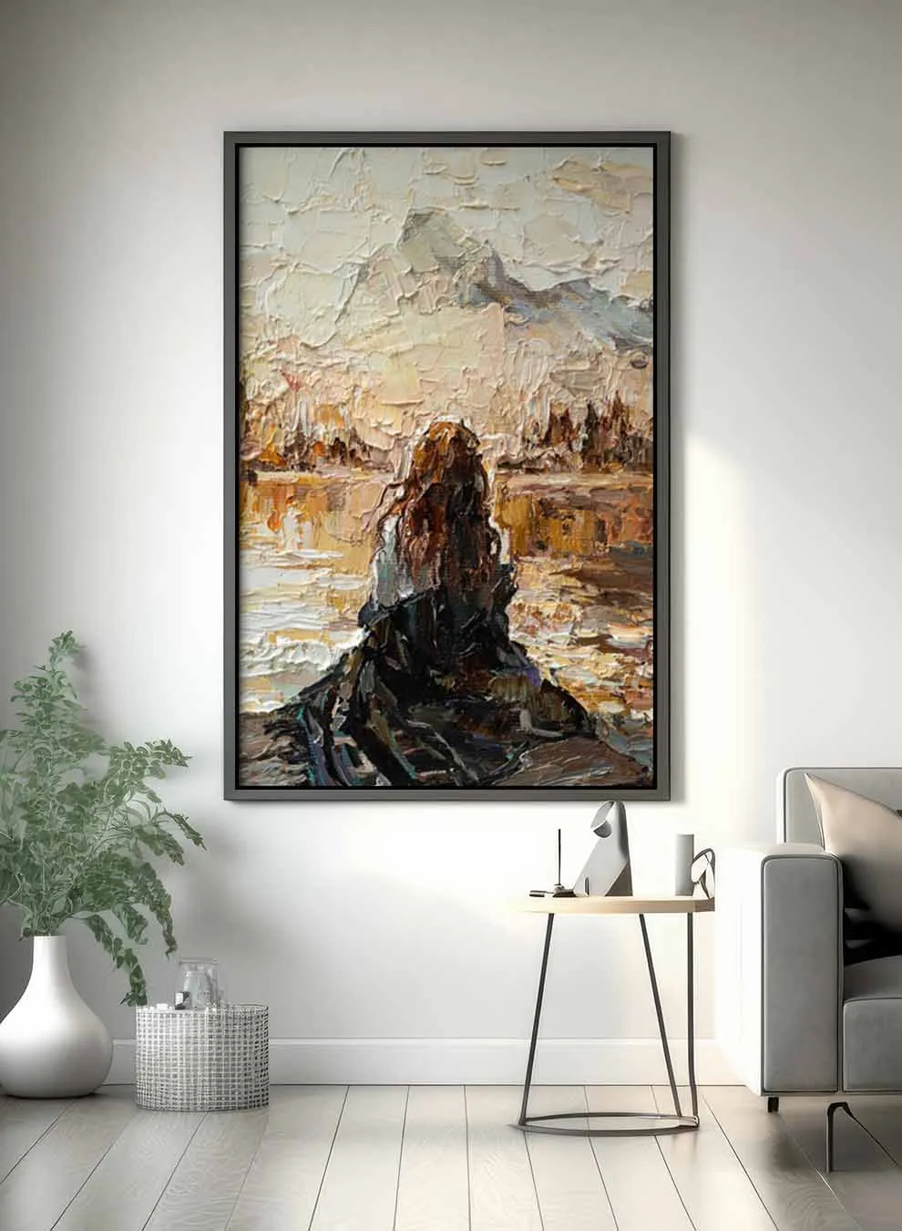 Canvas Wall Art Stretched Over Wooden Frame with Black Floating Frame
