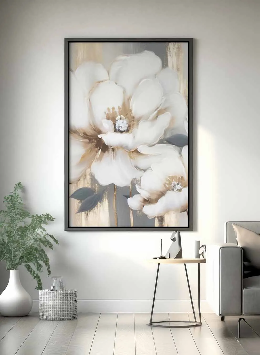 Canvas Wall Art Stretched Over Wooden Frame with Black Floating Frame
