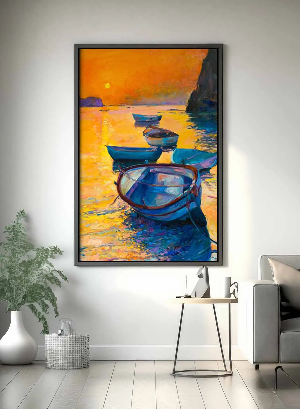 Canvas Wall Art Stretched Over Wooden Frame with Black Floating Frame