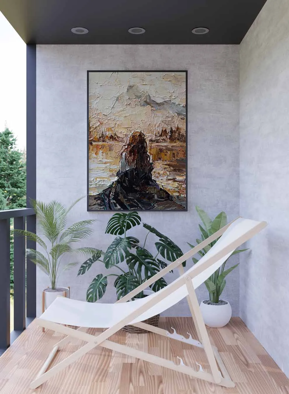 Canvas Wall Art Stretched Over Wooden Frame with Black Floating Frame