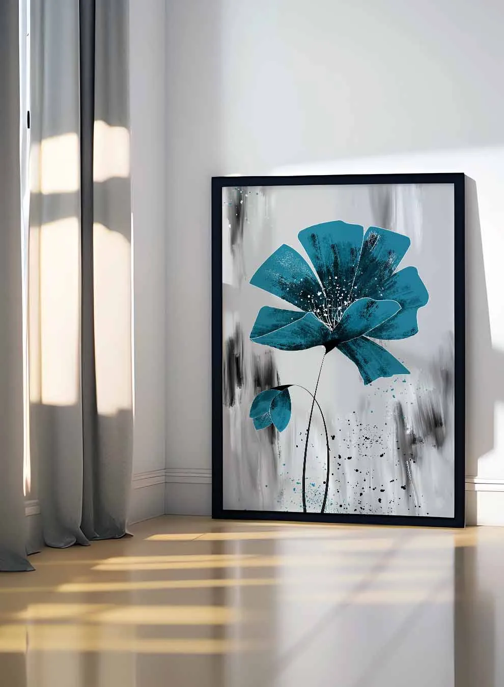 Canvas Wall Art Stretched Over Wooden Frame with Black Floating Frame