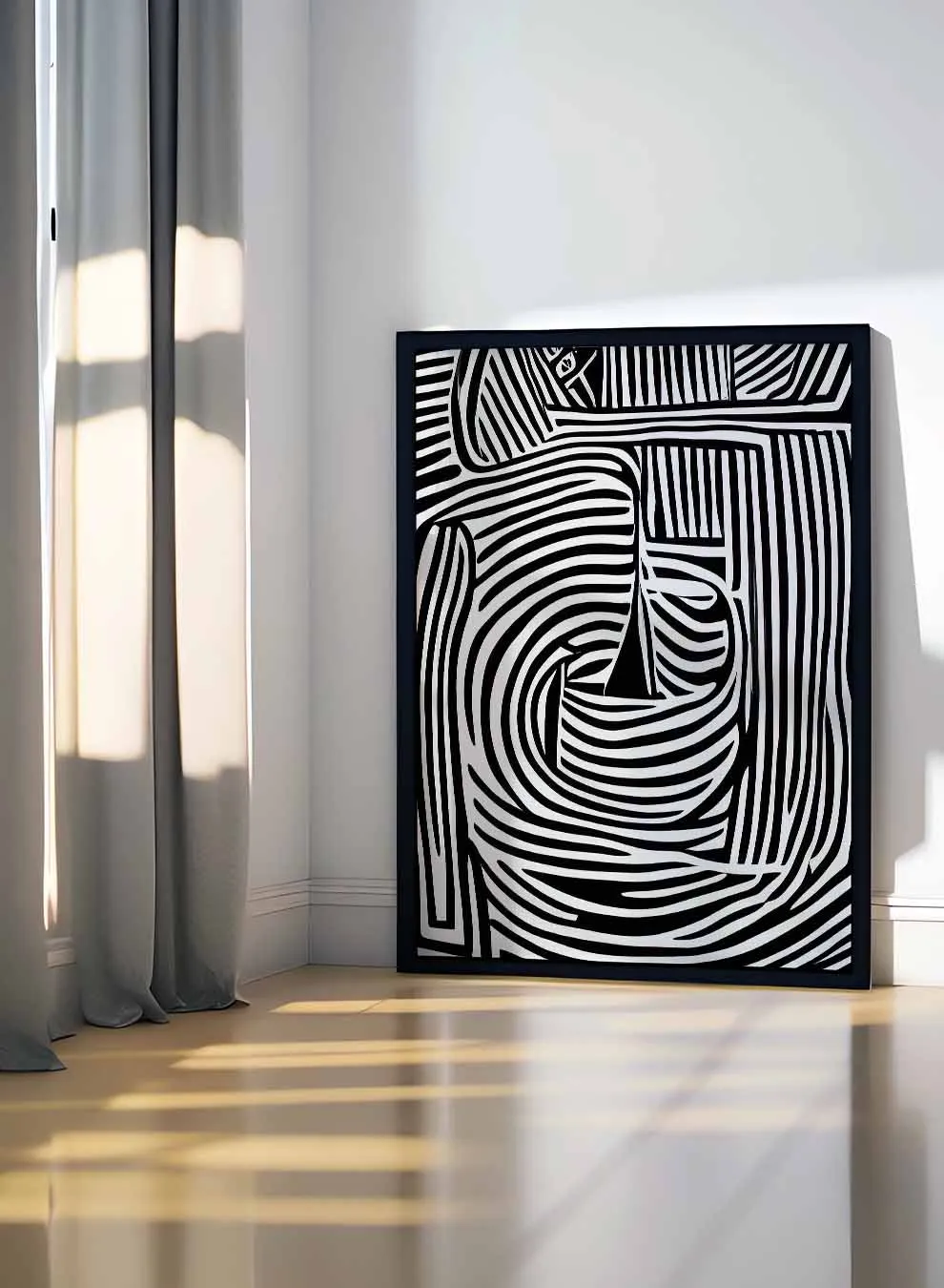 Canvas Wall Art Stretched Over Wooden Frame with Black Floating Frame