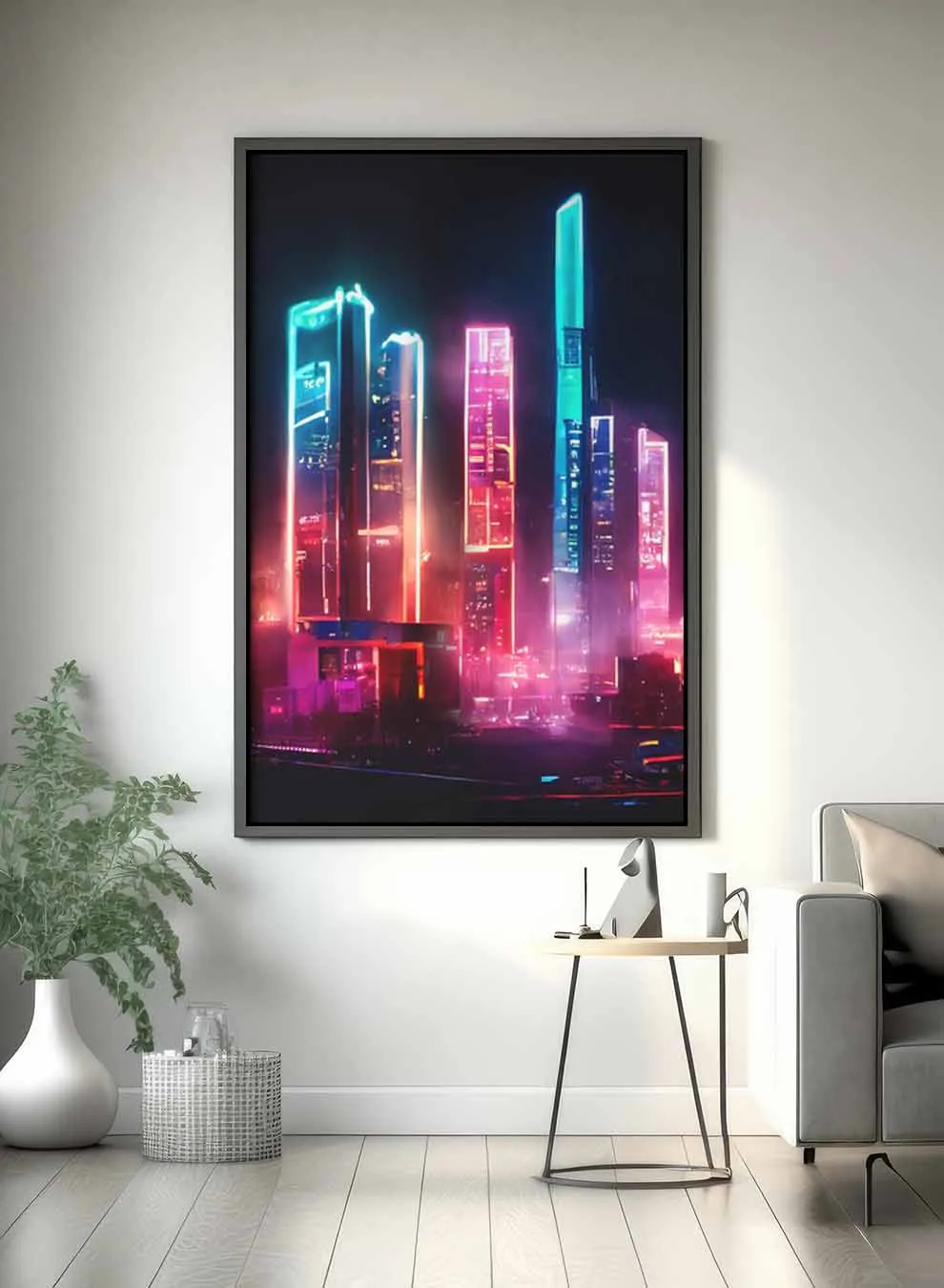 Canvas Wall Art Stretched Over Wooden Frame with Black Floating Frame