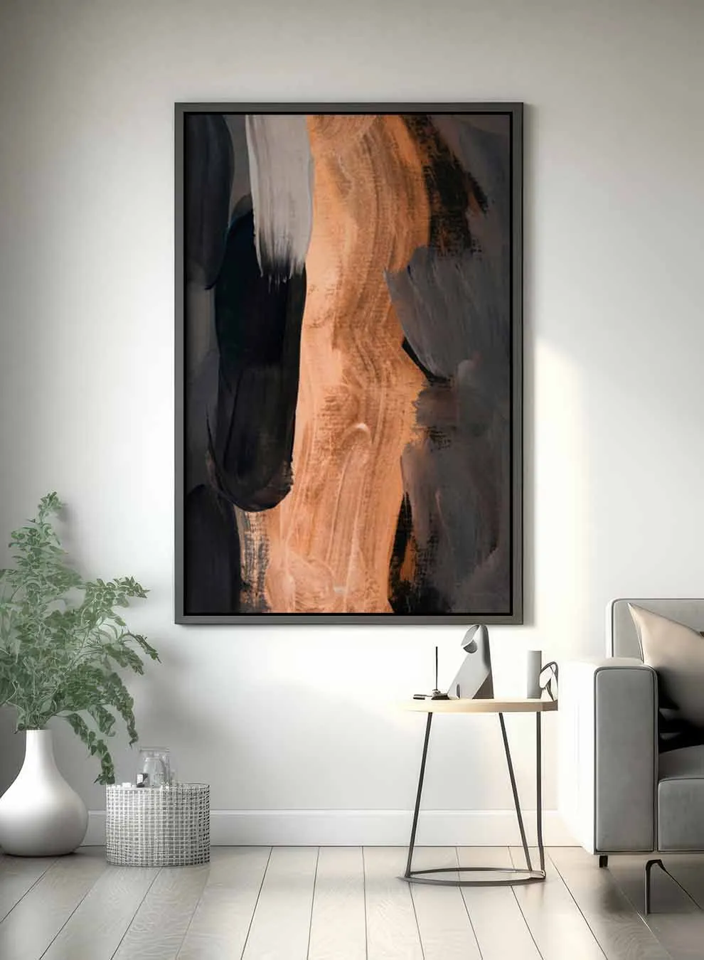 Canvas Wall Art Stretched Over Wooden Frame with Black Floating Frame