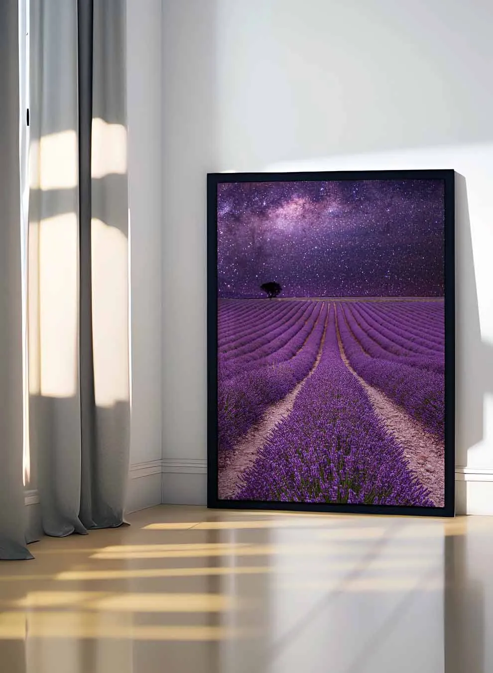 Canvas Wall Art Stretched Over Wooden Frame with Black Floating Frame