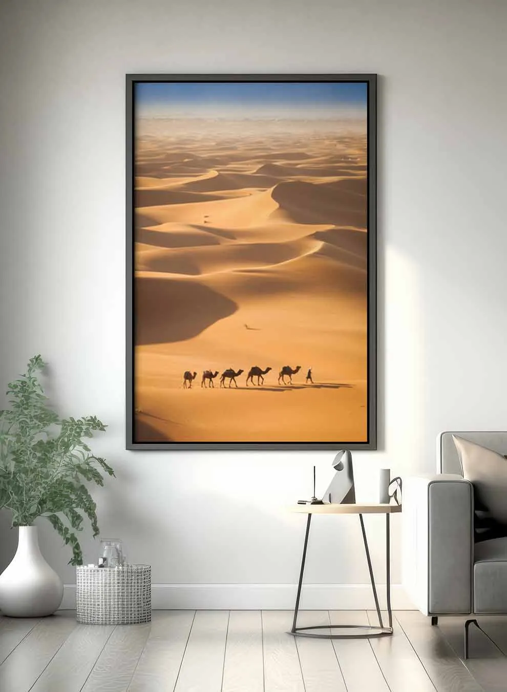 Canvas Wall Art Stretched Over Wooden Frame with Black Floating Frame
