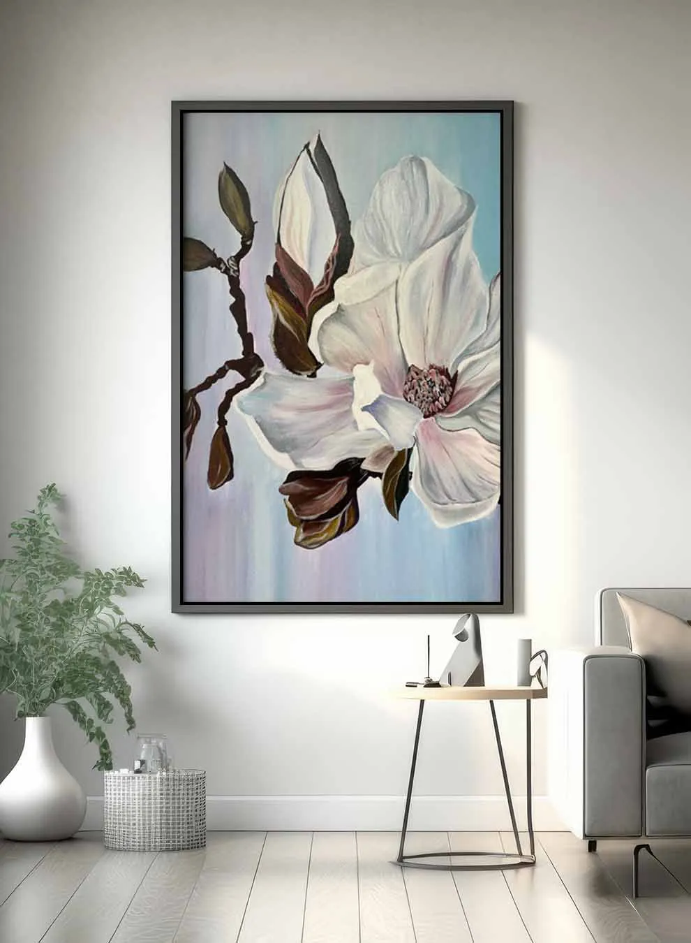 Canvas Wall Art Stretched Over Wooden Frame with Black Floating Frame