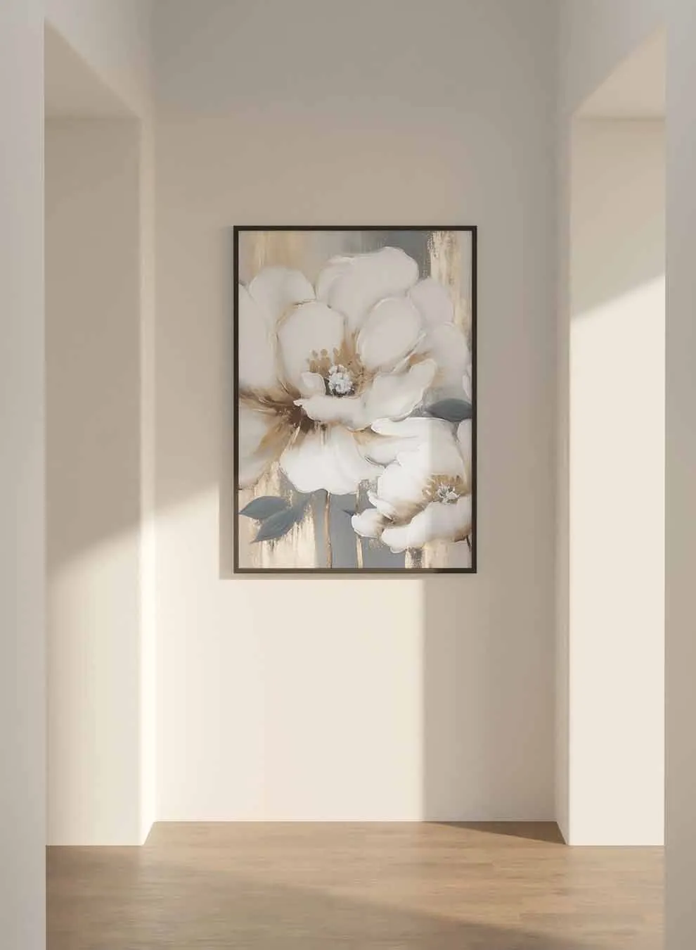 Canvas Wall Art Stretched Over Wooden Frame with Black Floating Frame