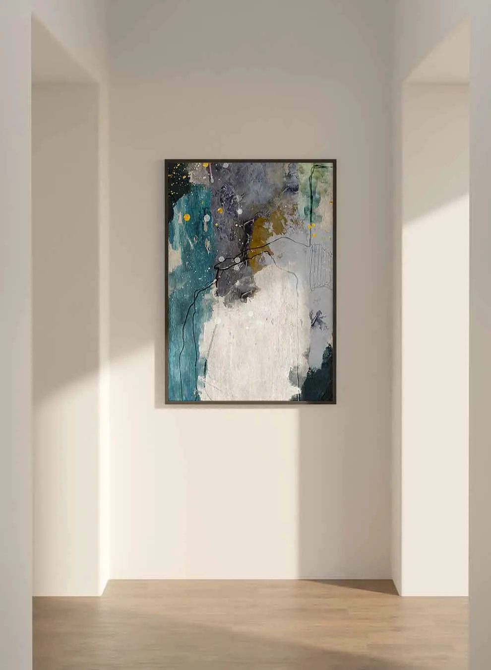 Canvas Wall Art Stretched Over Wooden Frame with Black Floating Frame