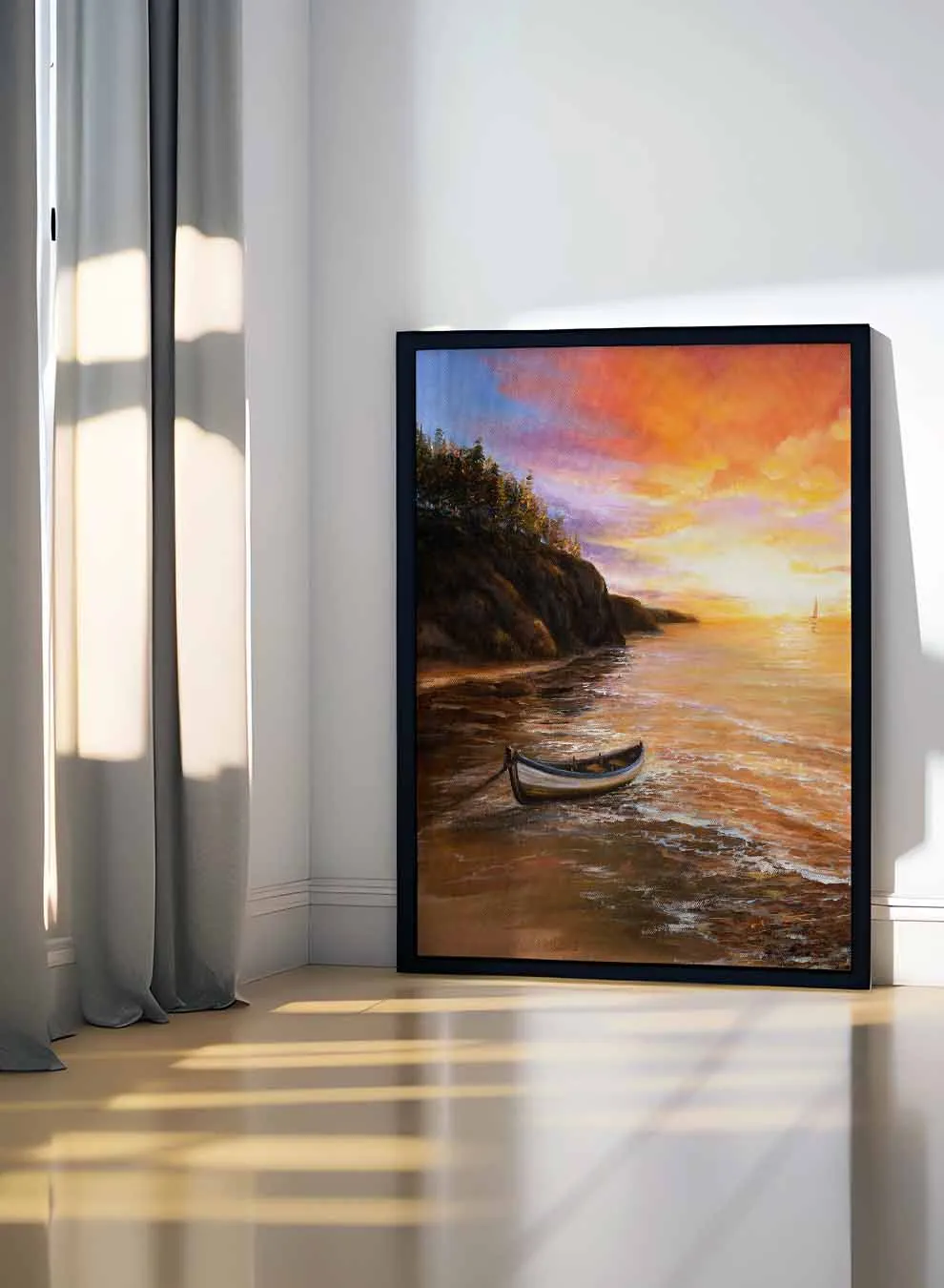 Canvas Wall Art Stretched Over Wooden Frame with Black Floating Frame