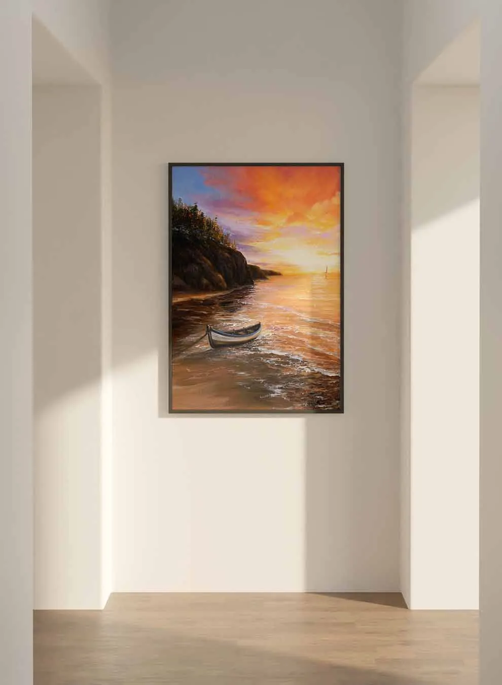 Canvas Wall Art Stretched Over Wooden Frame with Black Floating Frame