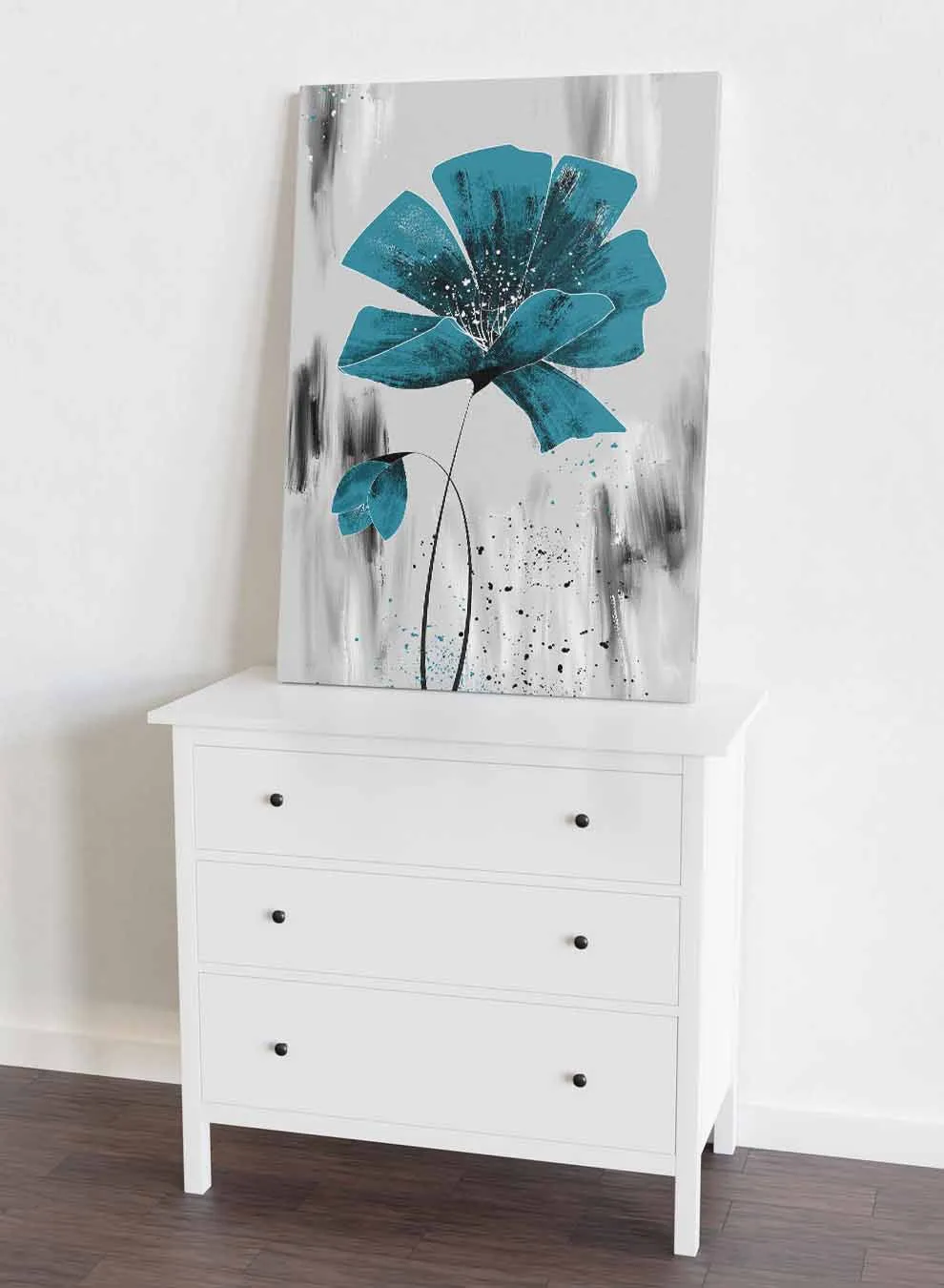 Canvas Wall Art Stretched Over Wooden Frame with Black Floating Frame