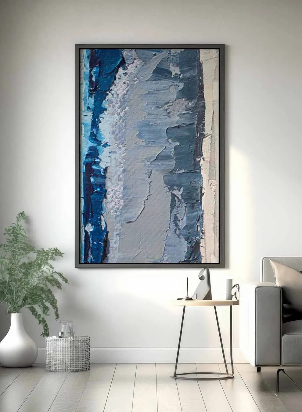 Canvas Wall Art Stretched Over Wooden Frame with Black Floating Frame