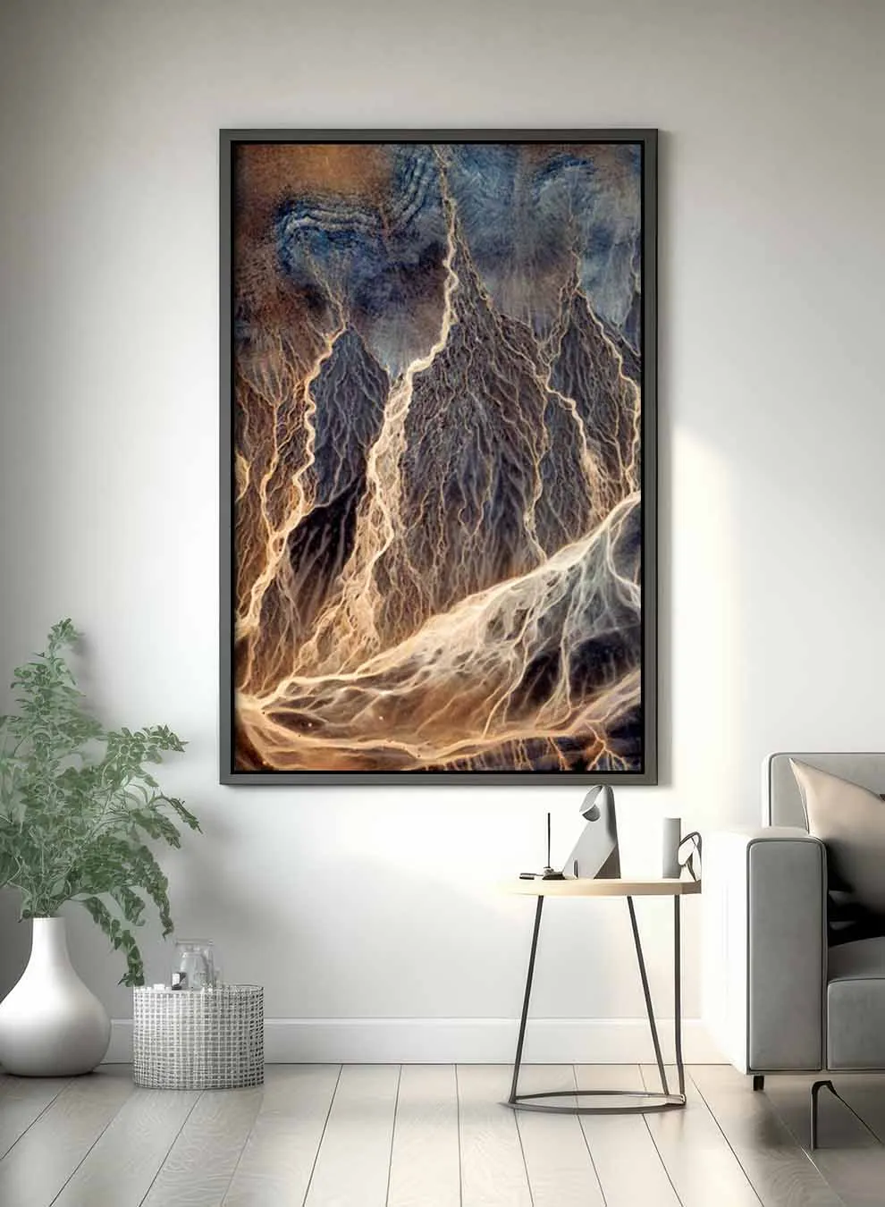 Canvas Wall Art Stretched Over Wooden Frame with Black Floating Frame