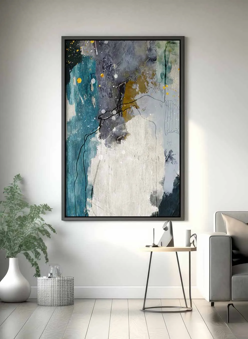 Canvas Wall Art Stretched Over Wooden Frame with Black Floating Frame