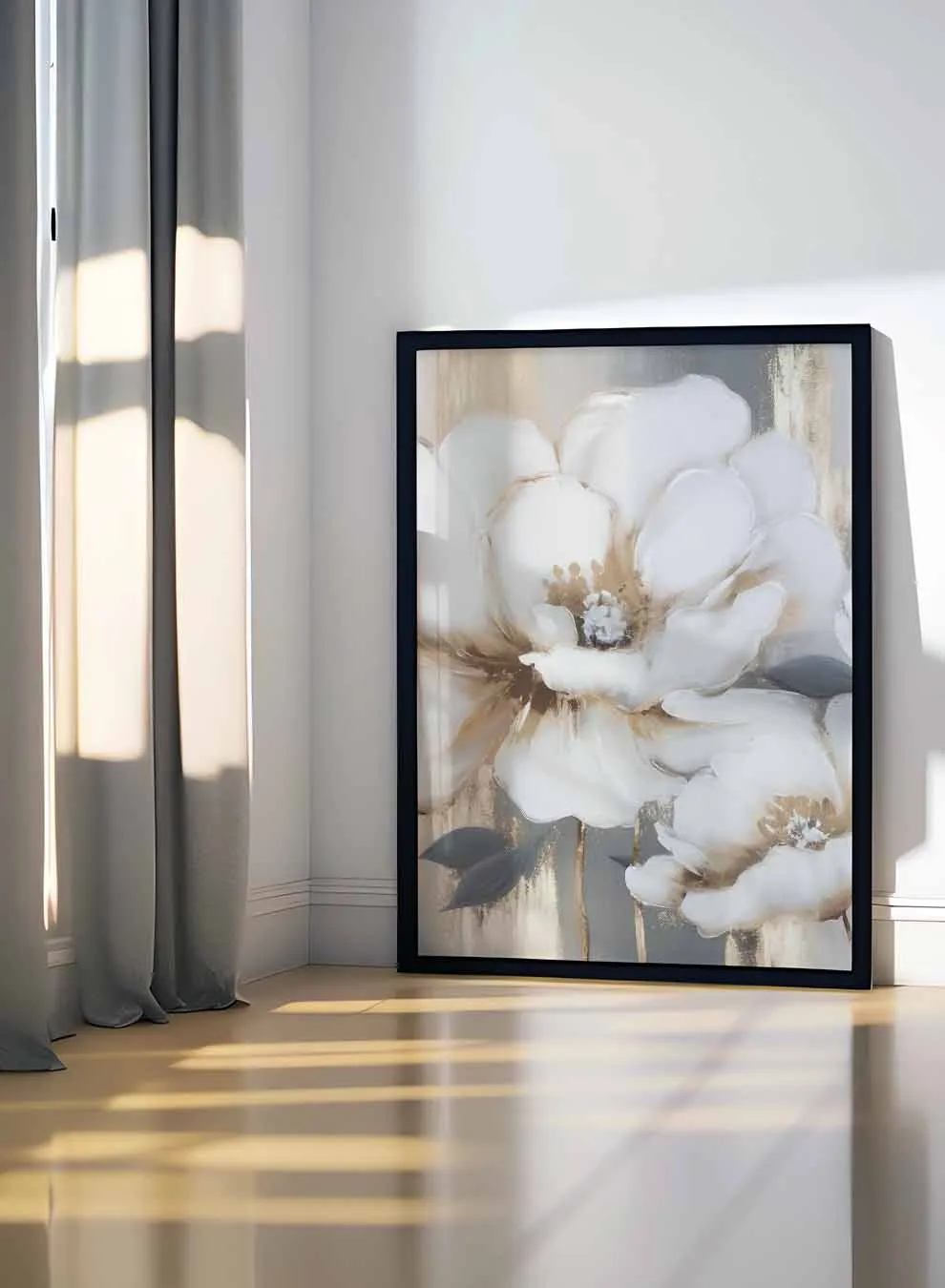 Canvas Wall Art Stretched Over Wooden Frame with Black Floating Frame