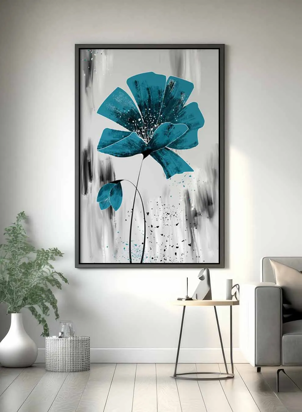 Canvas Wall Art Stretched Over Wooden Frame with Black Floating Frame