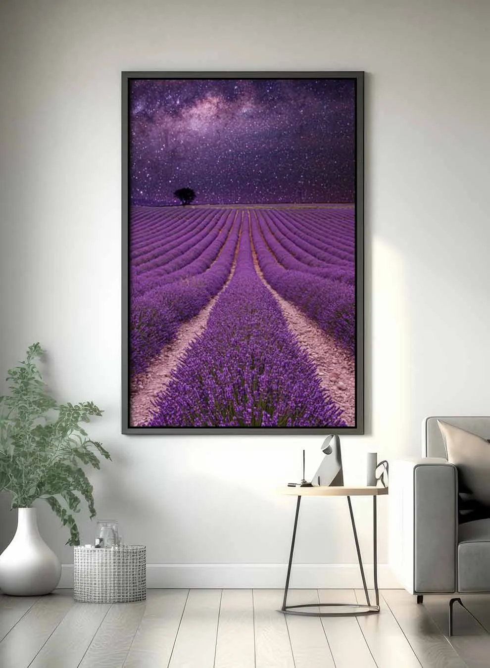 Canvas Wall Art Stretched Over Wooden Frame with Black Floating Frame