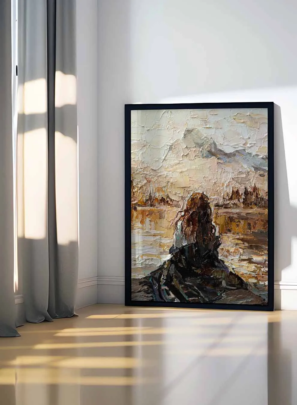 Canvas Wall Art Stretched Over Wooden Frame with Black Floating Frame