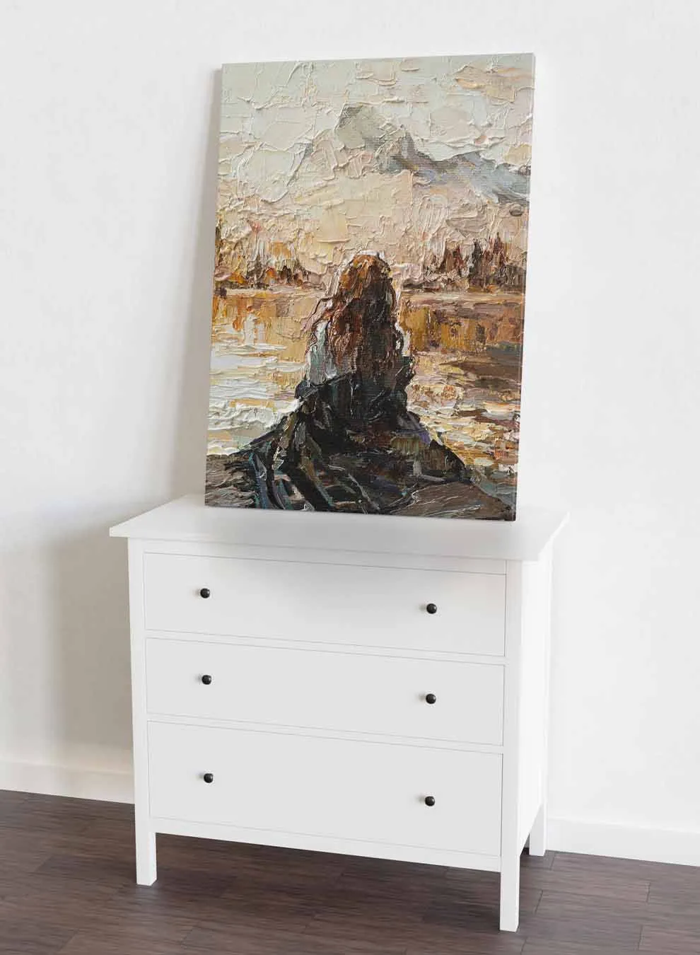 Canvas Wall Art Stretched Over Wooden Frame with Black Floating Frame
