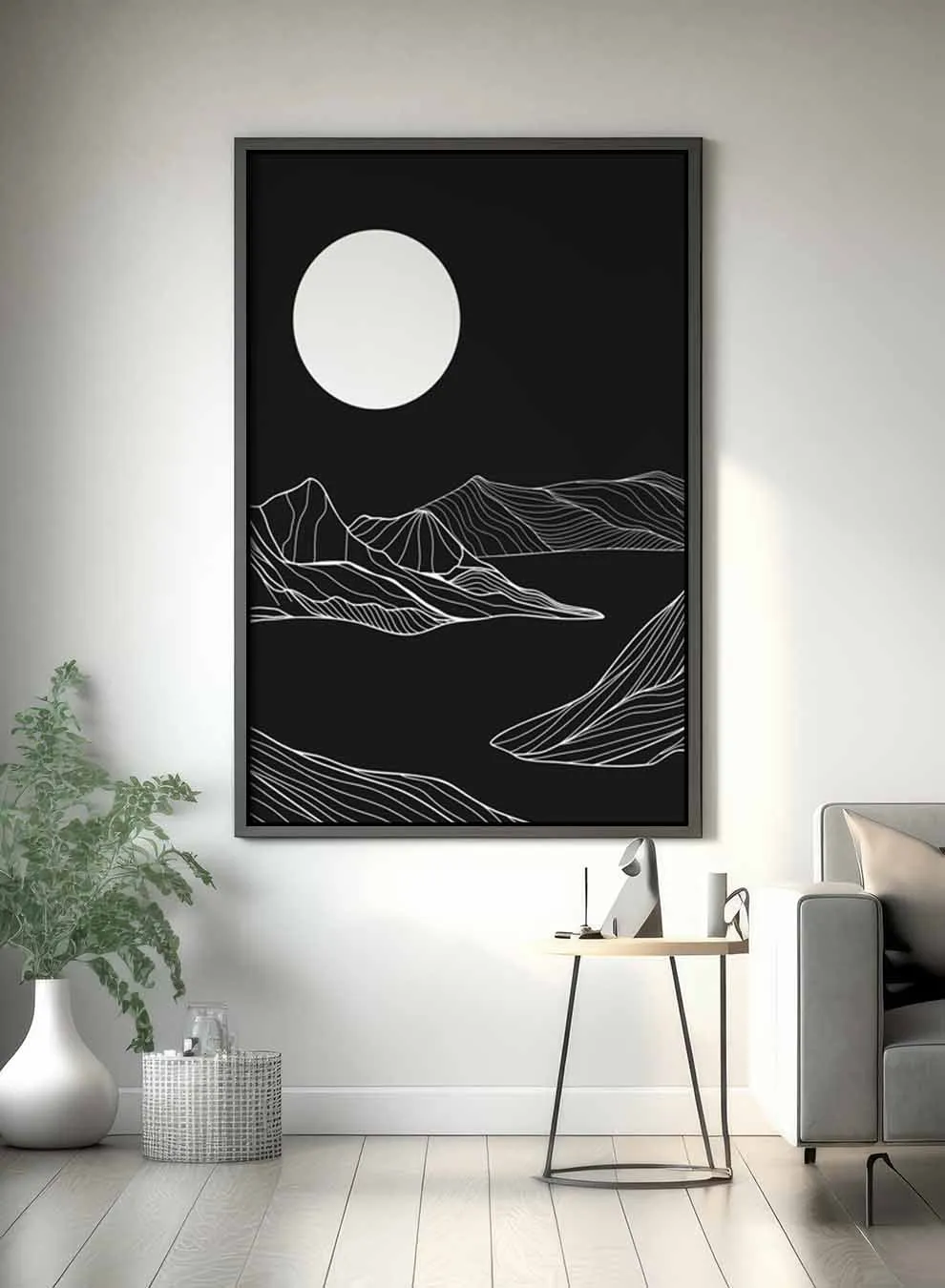 Canvas Wall Art Stretched Over Wooden Frame with Black Floating Frame