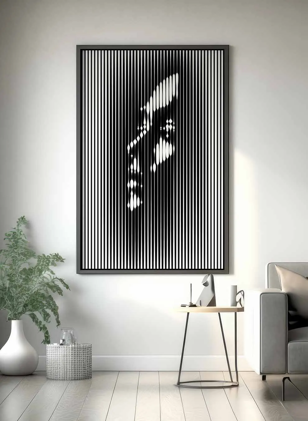 Canvas Wall Art Stretched Over Wooden Frame with Black Floating Frame