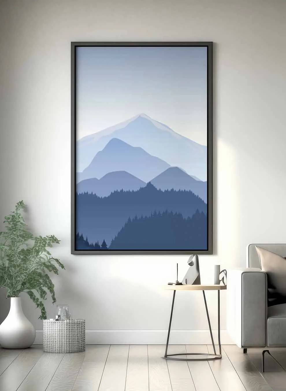 Canvas Wall Art Stretched Over Wooden Frame with Black Floating Frame