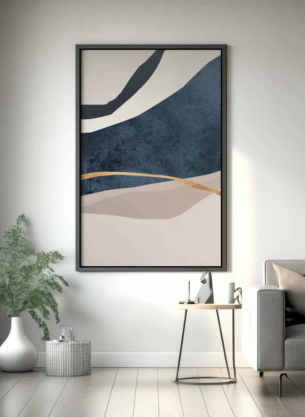 Canvas Wall Art Stretched Over Wooden Frame with Black Floating Frame