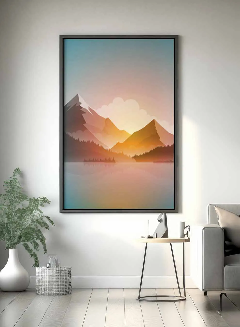 Canvas Wall Art Stretched Over Wooden Frame with Black Floating Frame