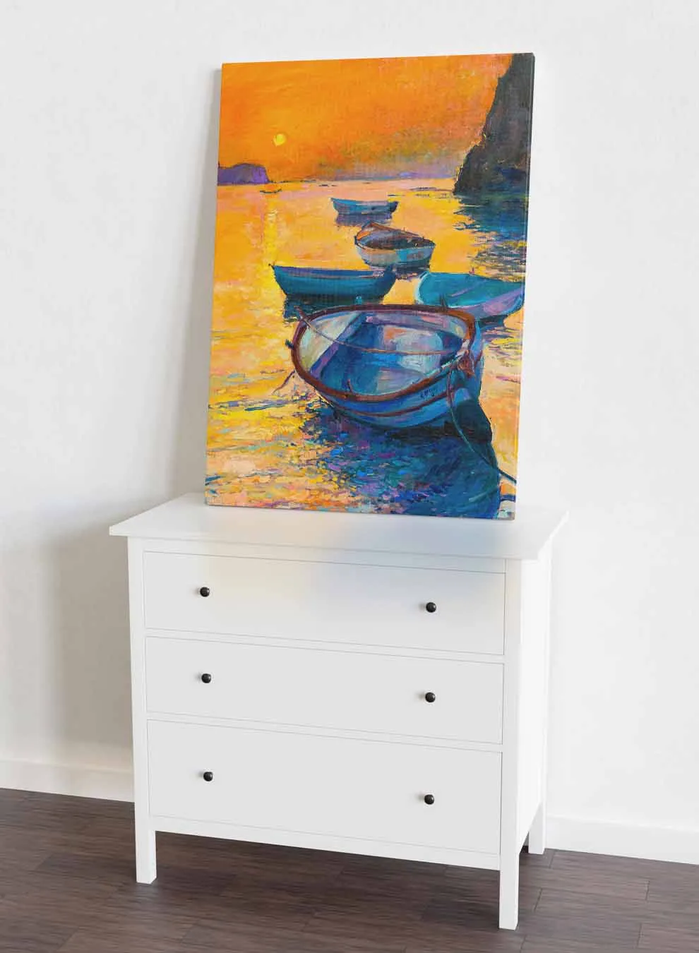 Canvas Wall Art Stretched Over Wooden Frame with Black Floating Frame