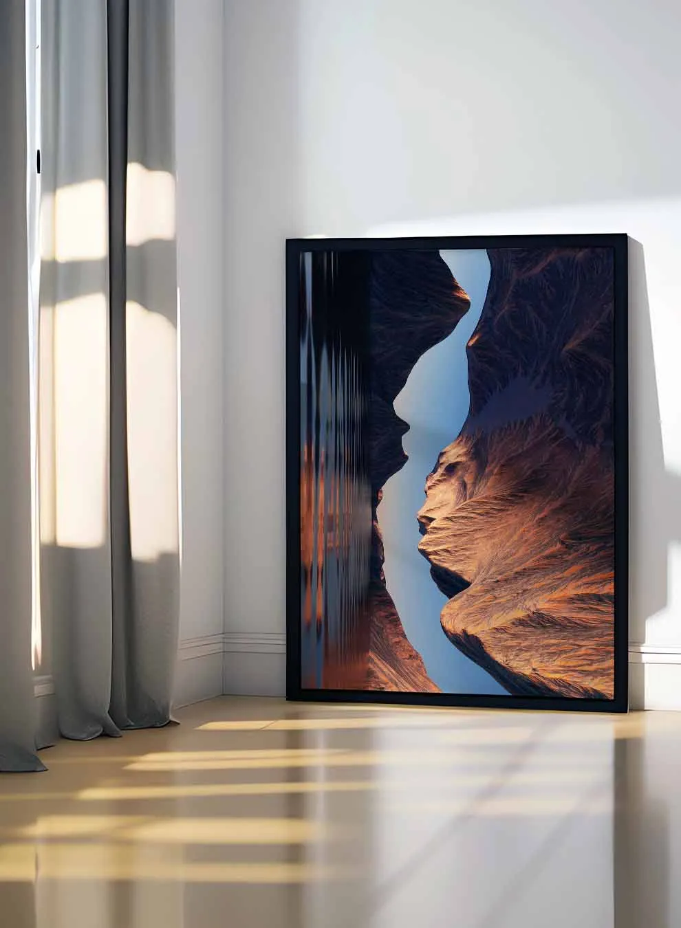 Canvas Wall Art Stretched Over Wooden Frame with Black Floating Frame