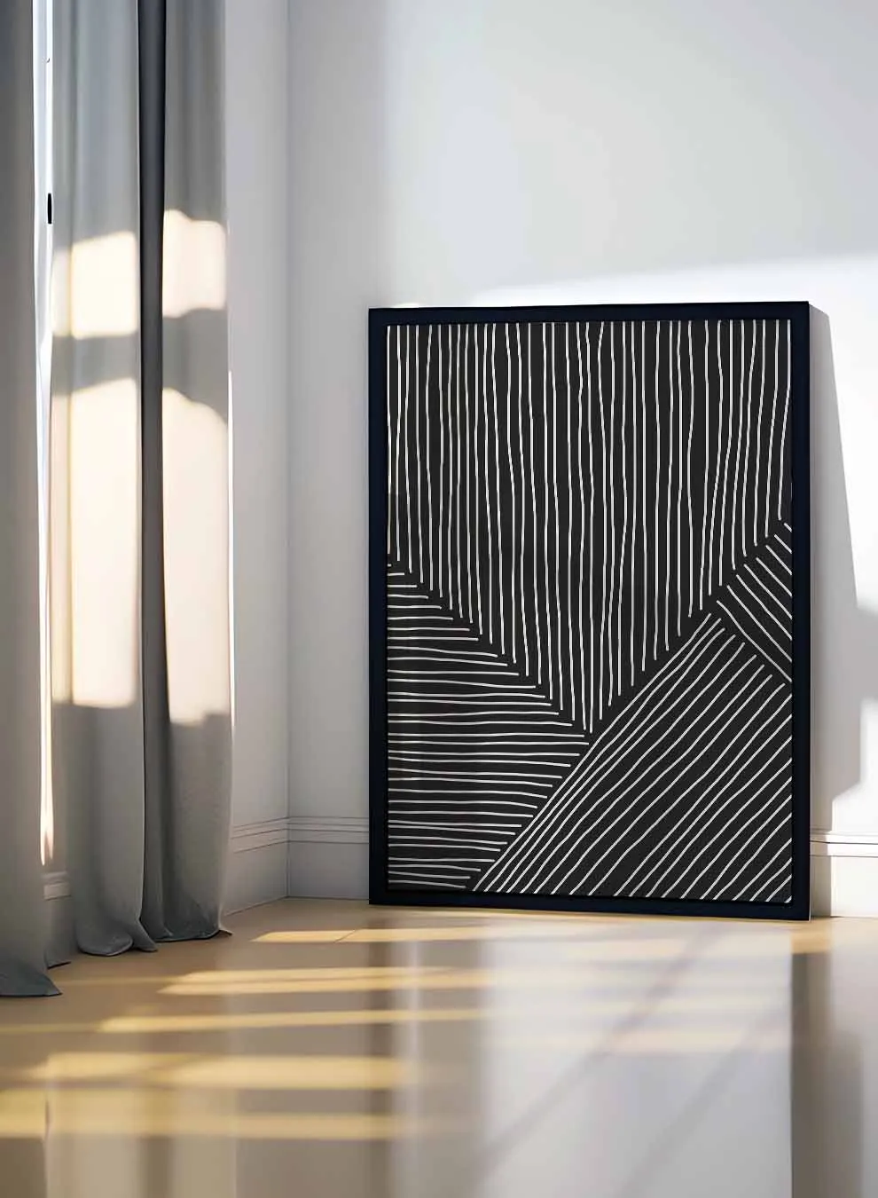 Canvas Wall Art Stretched Over Wooden Frame with Black Floating Frame