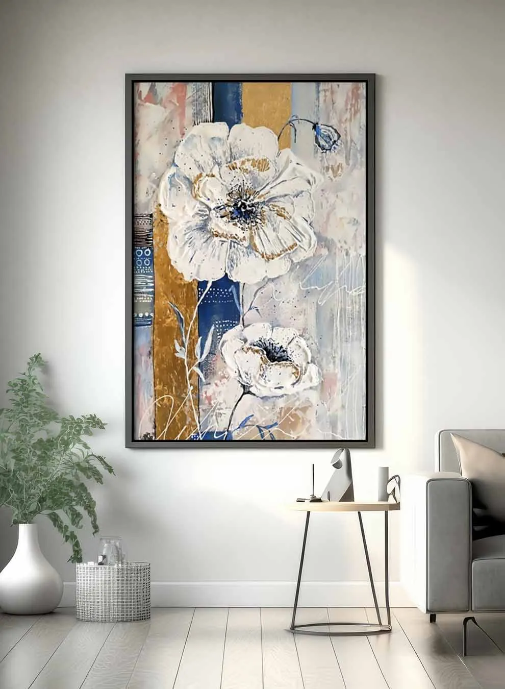 Canvas Wall Art Stretched Over Wooden Frame with Black Floating Frame