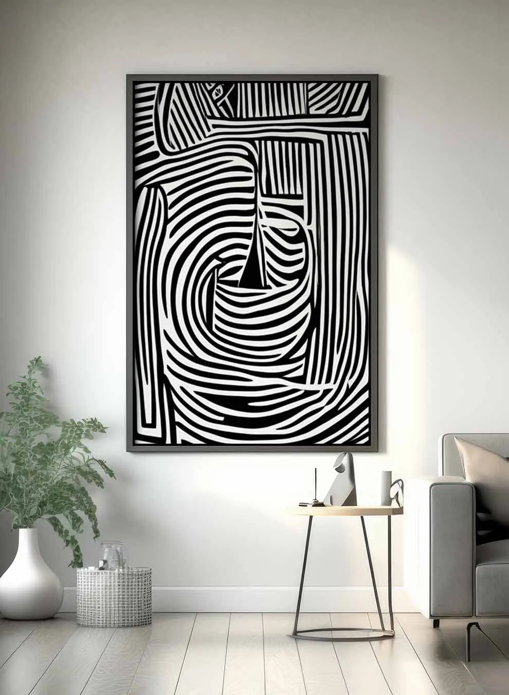 Canvas Wall Art Stretched Over Wooden Frame with Black Floating Frame