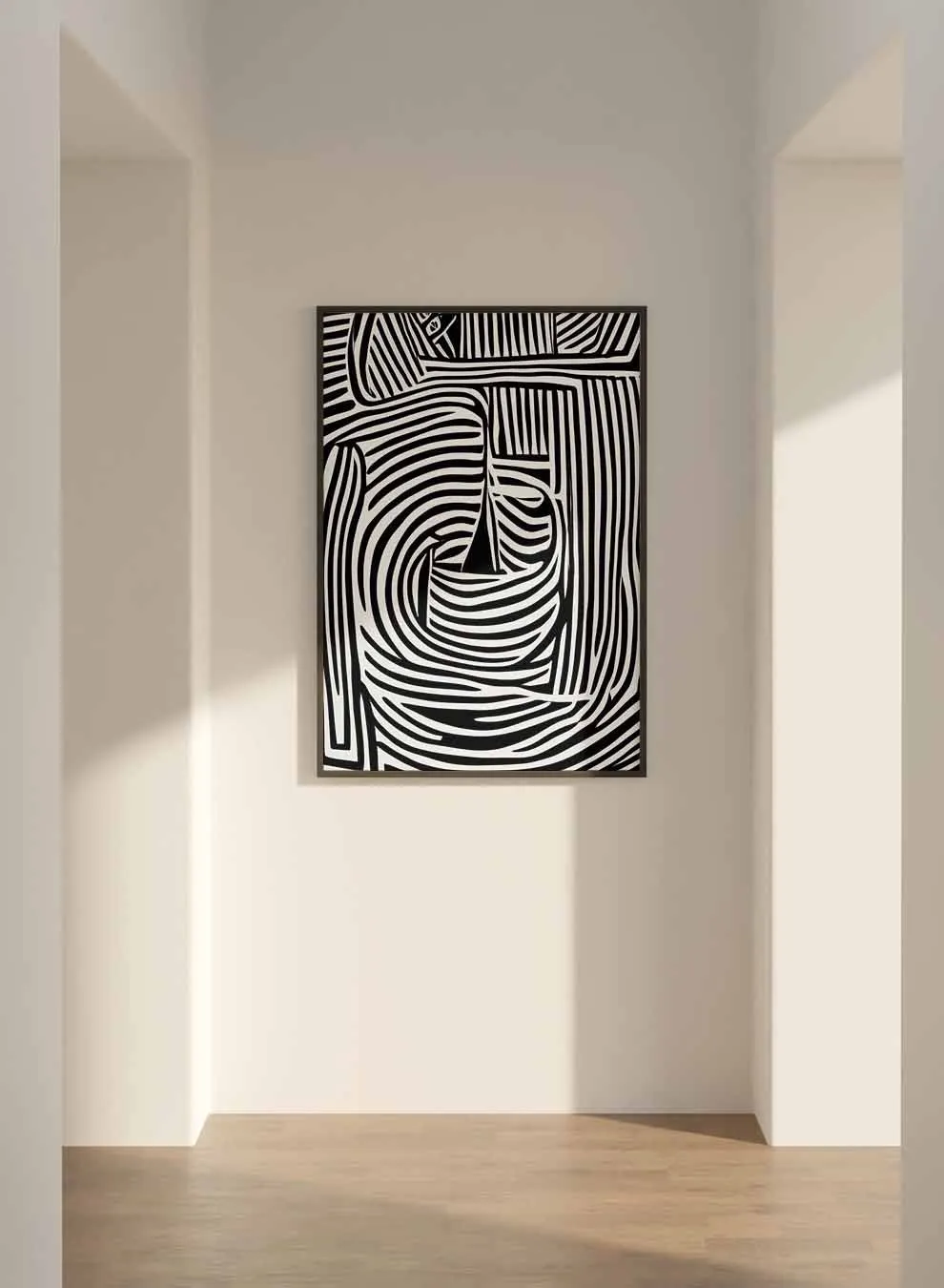 Canvas Wall Art Stretched Over Wooden Frame with Black Floating Frame