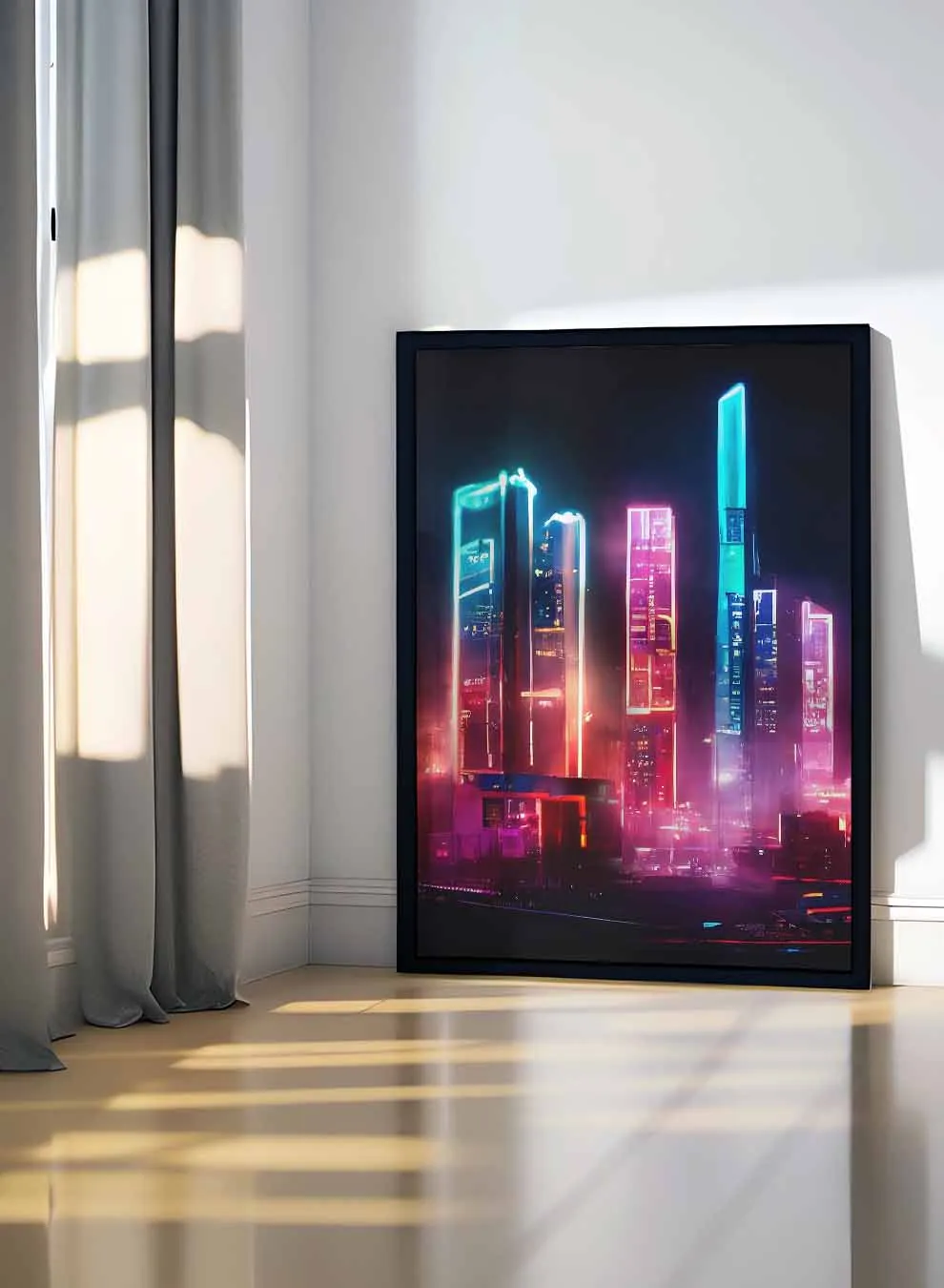 Canvas Wall Art Stretched Over Wooden Frame with Black Floating Frame
