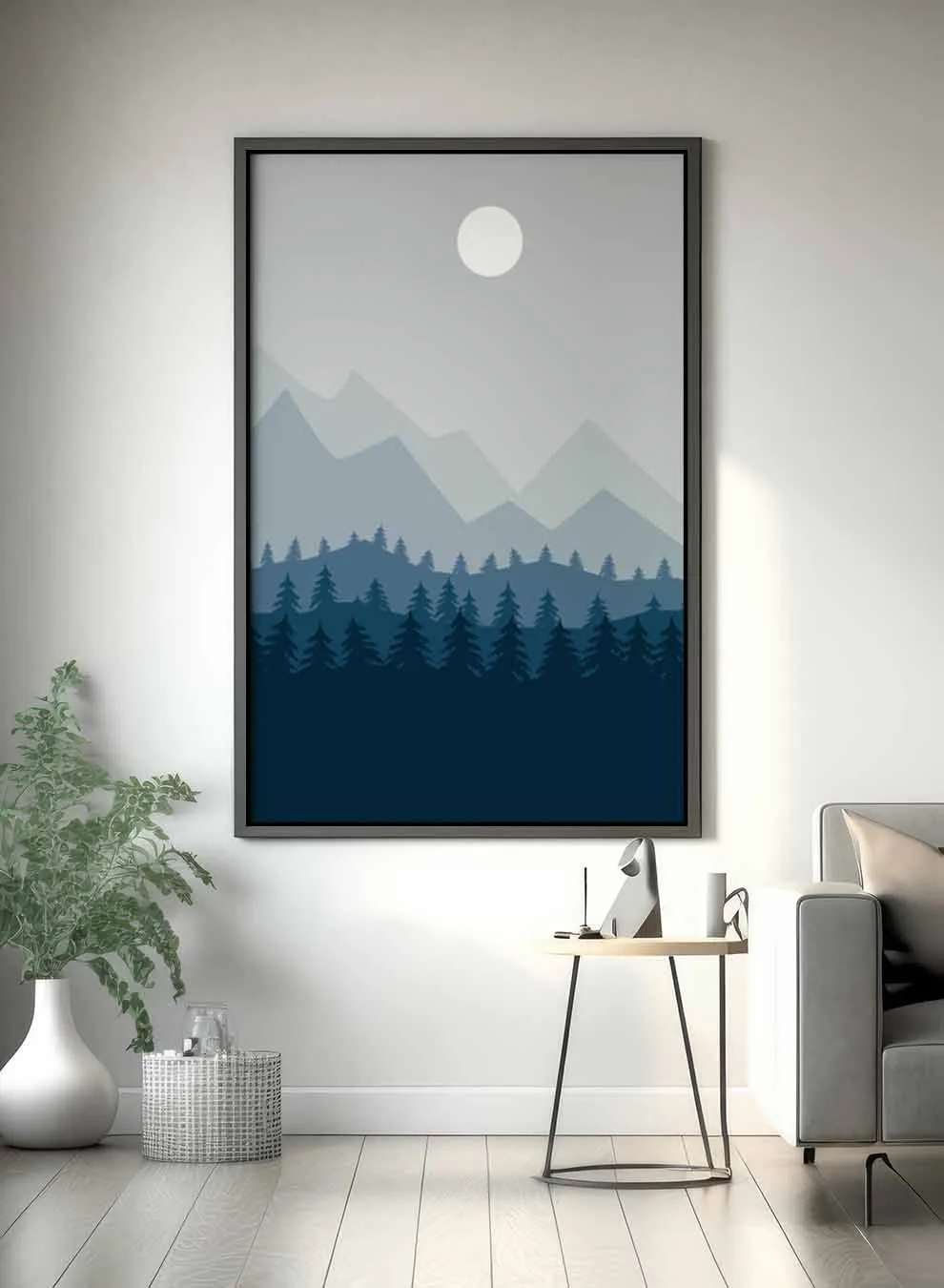 Canvas Wall Art Stretched Over Wooden Frame with Black Floating Frame