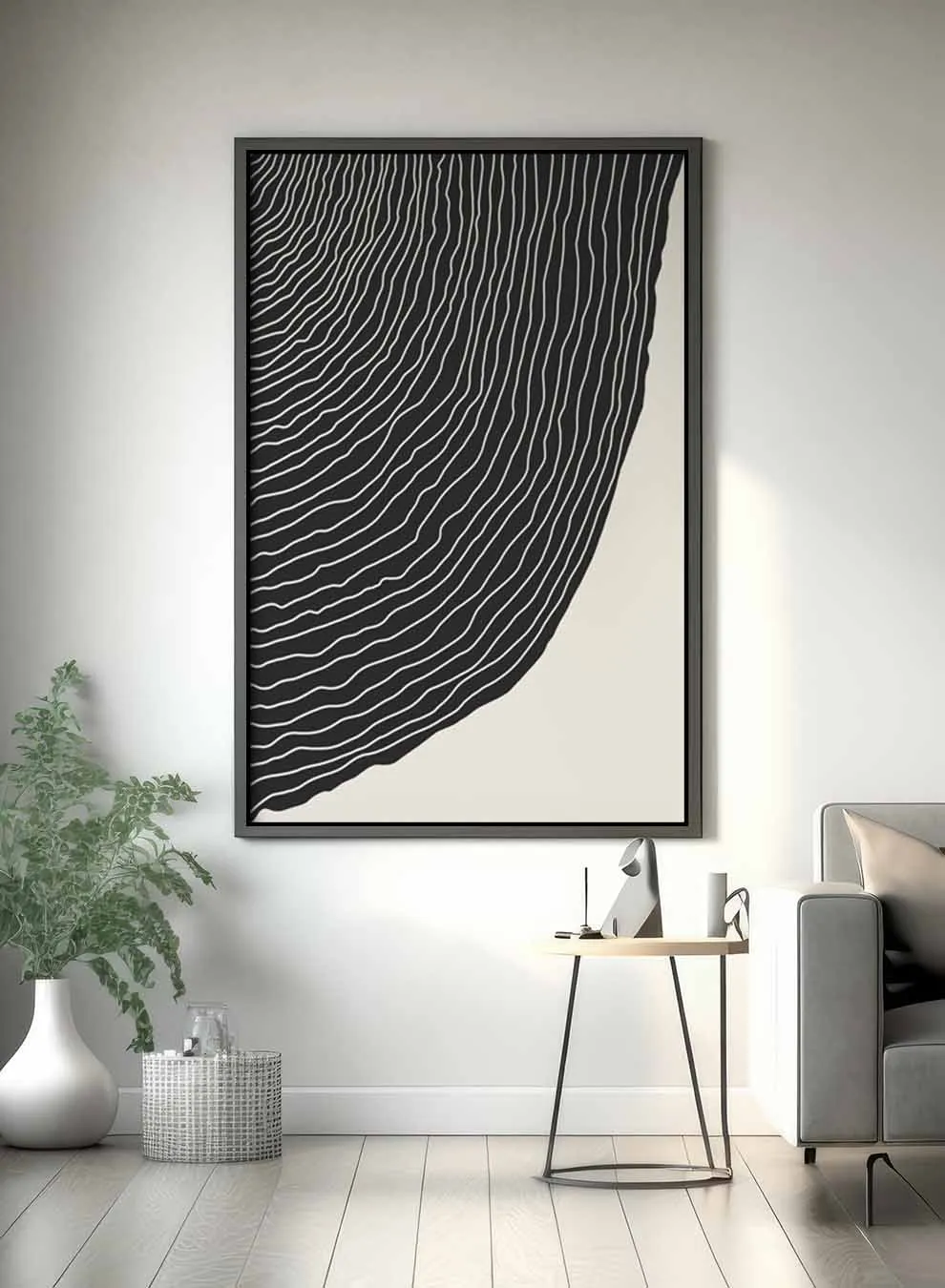 Canvas Wall Art Stretched Over Wooden Frame with Black Floating Frame