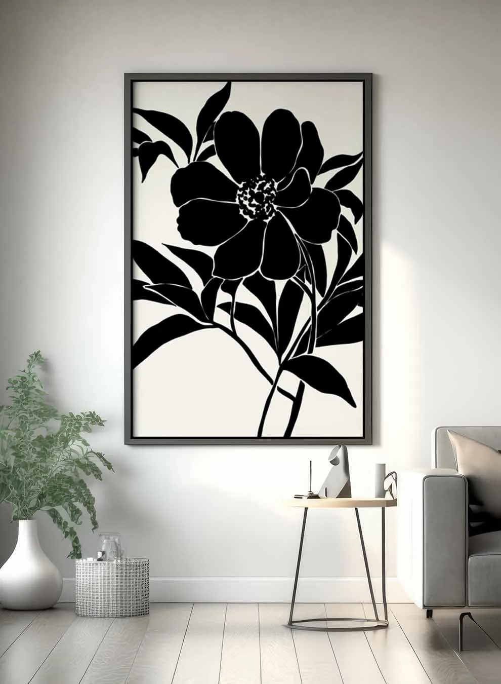 Canvas Wall Art Stretched Over Wooden Frame with Black Floating Frame