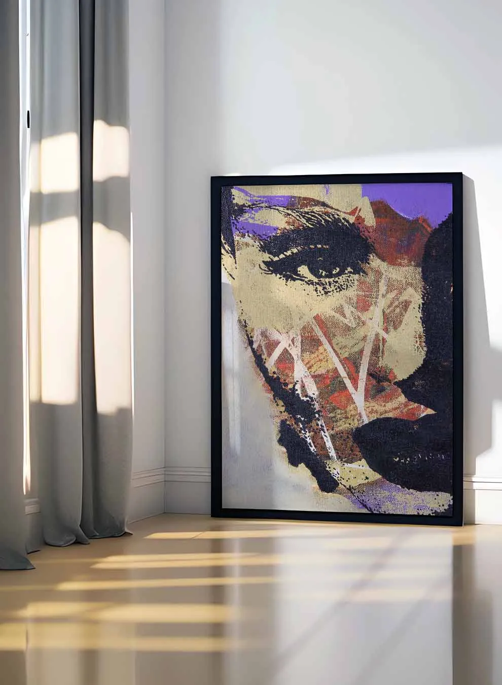 Canvas Wall Art Stretched Over Wooden Frame with Black Floating Frame