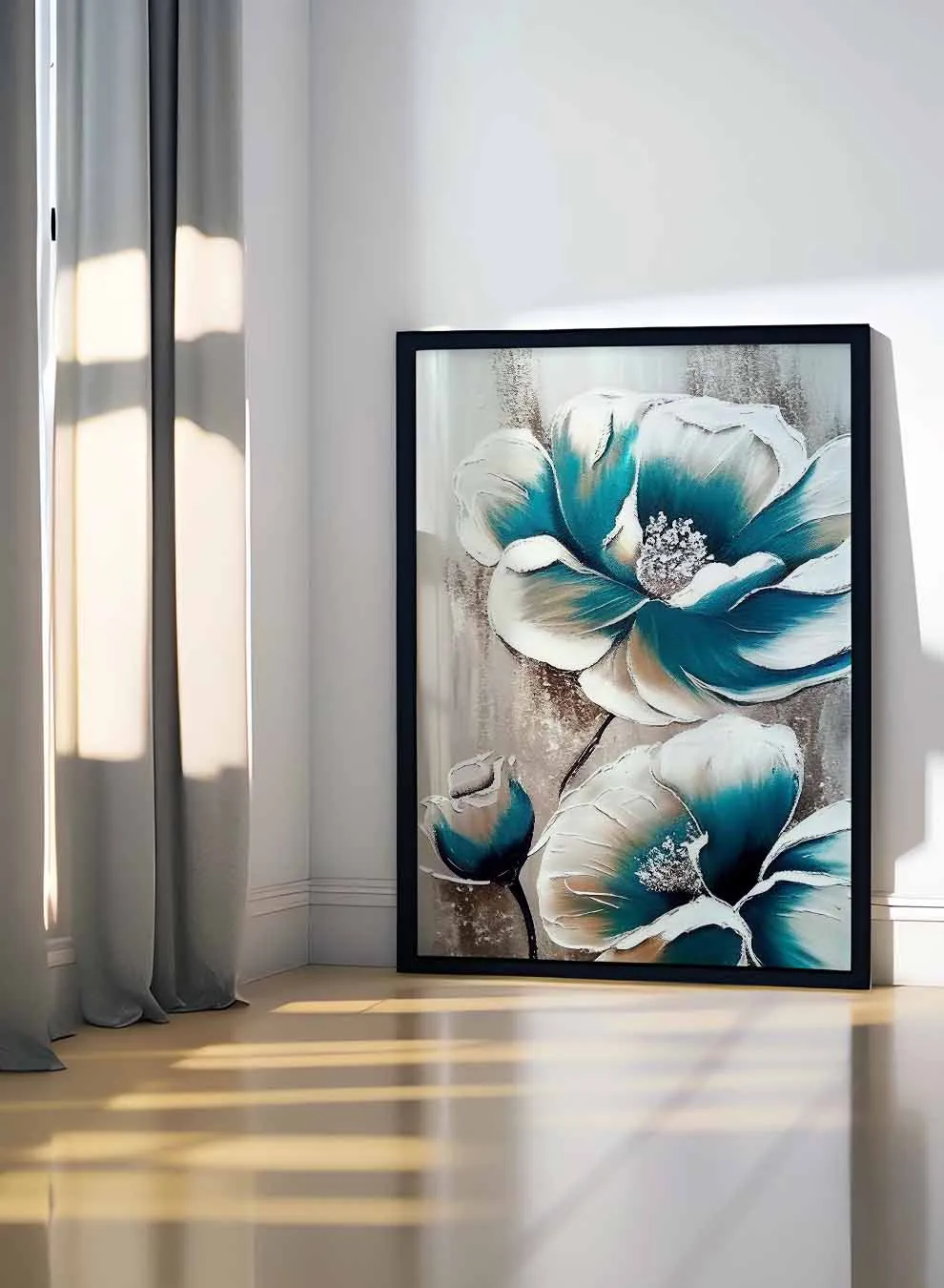 Canvas Wall Art Stretched Over Wooden Frame with Black Floating Frame