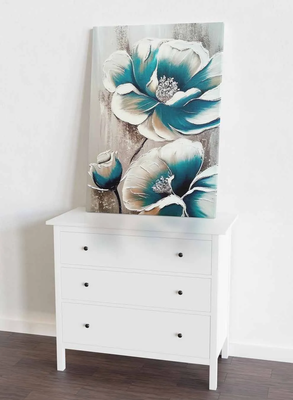 Canvas Wall Art Stretched Over Wooden Frame with Black Floating Frame