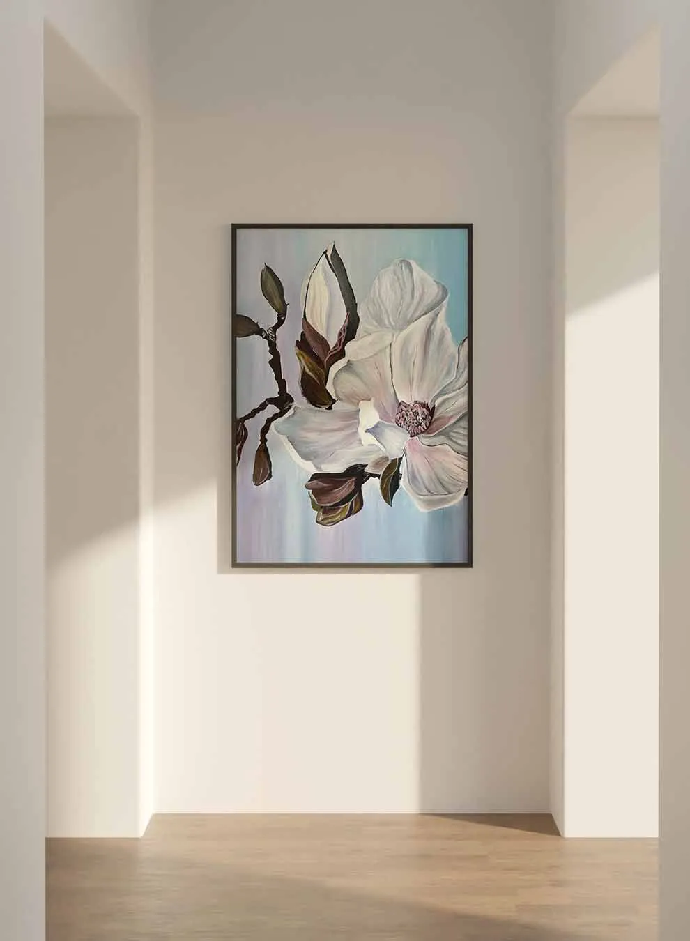 Canvas Wall Art Stretched Over Wooden Frame with Black Floating Frame