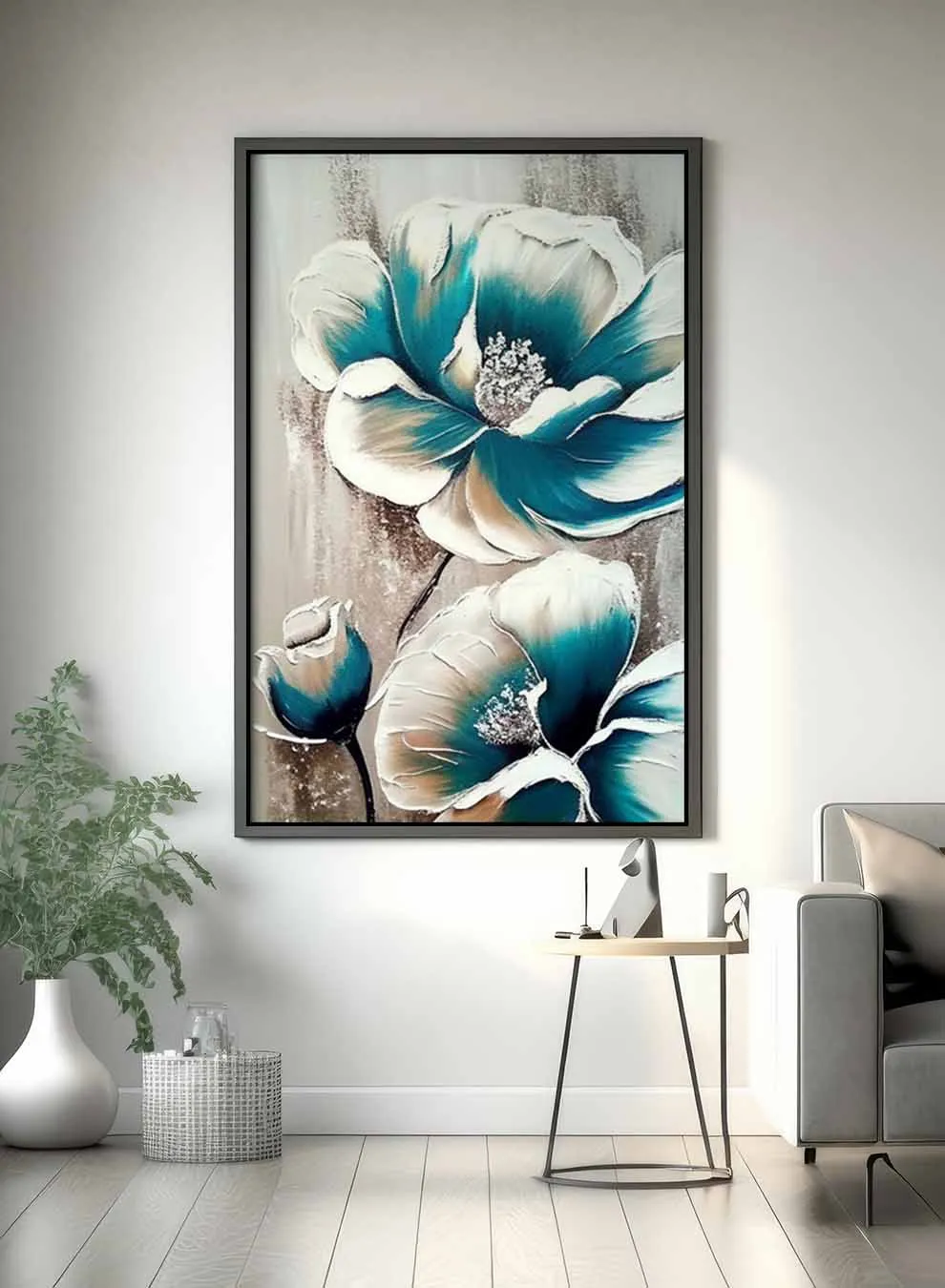 Canvas Wall Art Stretched Over Wooden Frame with Black Floating Frame