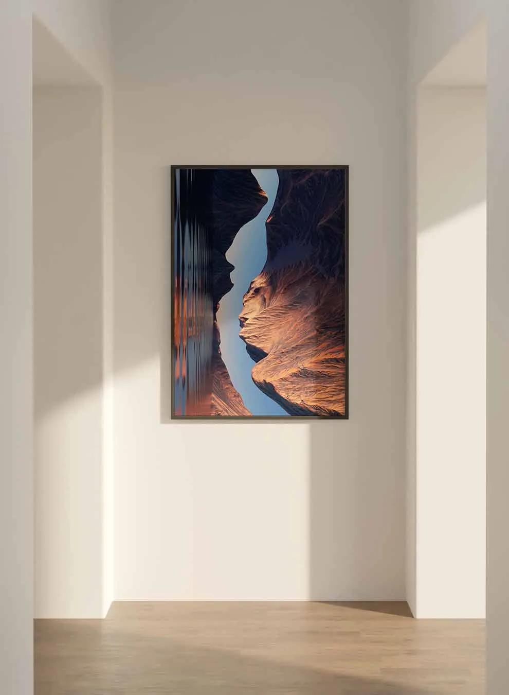 Canvas Wall Art Stretched Over Wooden Frame with Black Floating Frame