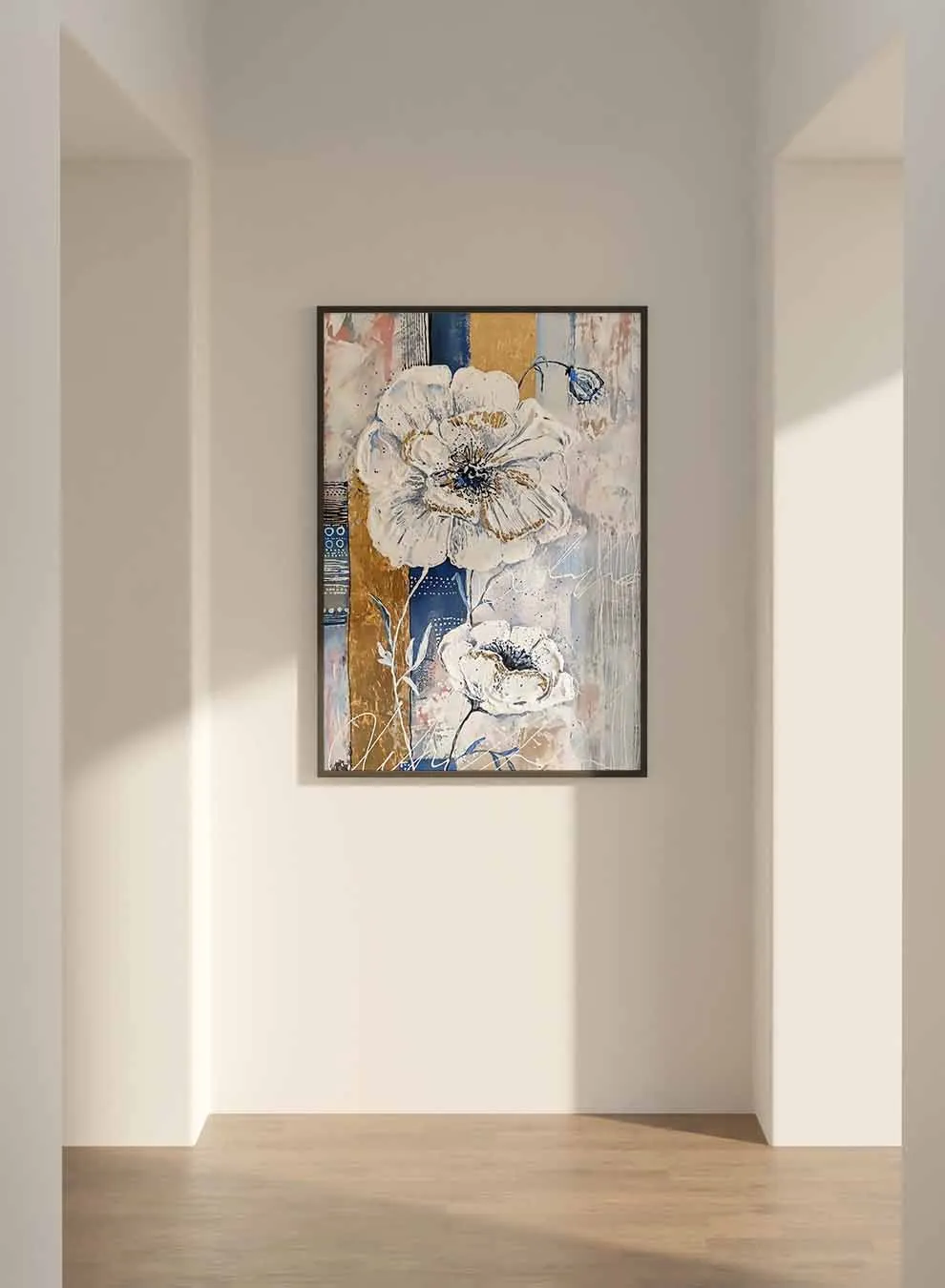 Canvas Wall Art Stretched Over Wooden Frame with Black Floating Frame